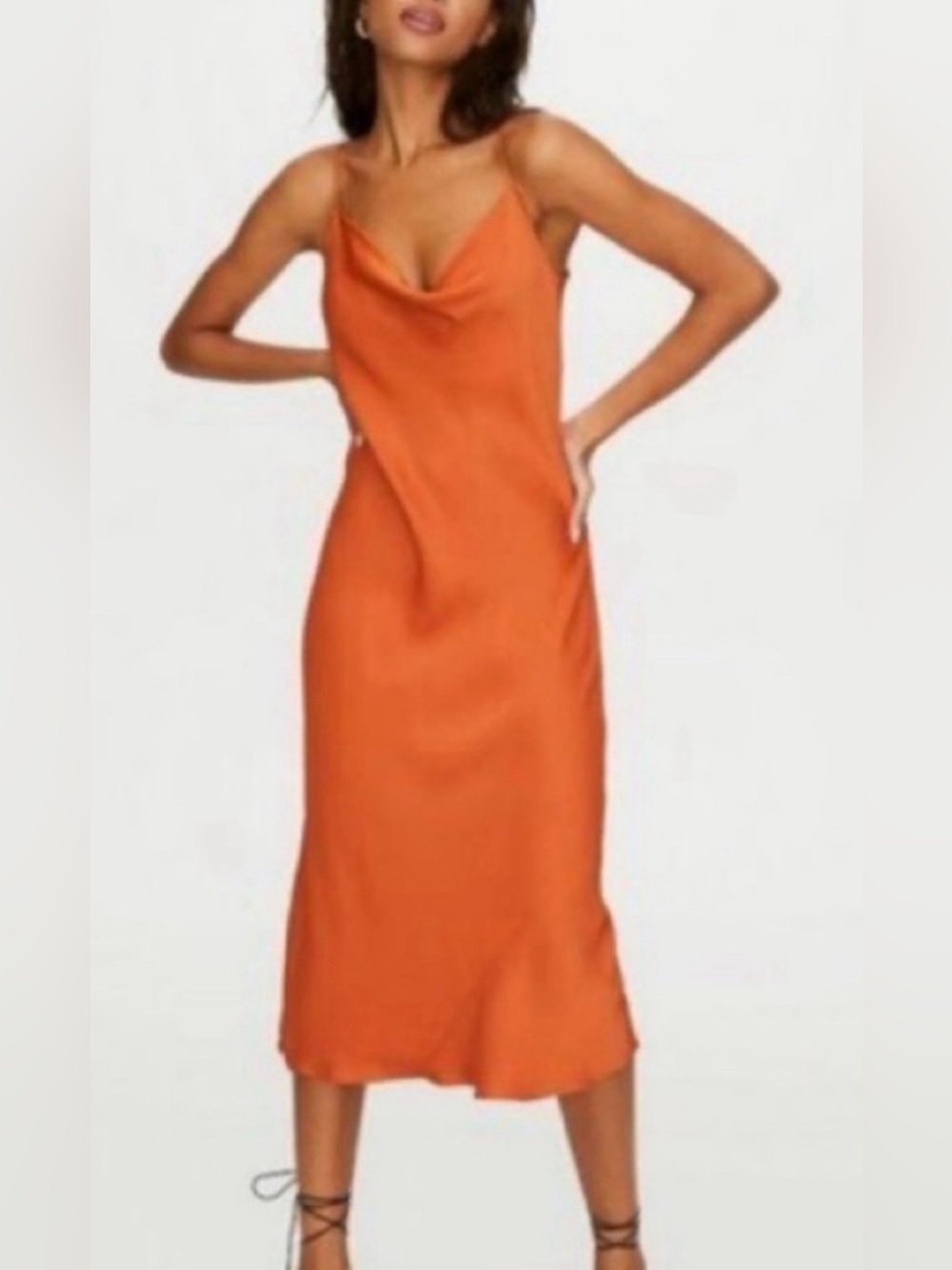 Aritzia Wilfred Orange Satin Slip Dress size XS
